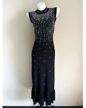 Long package hip shiny tight party sleeveless ladies dress