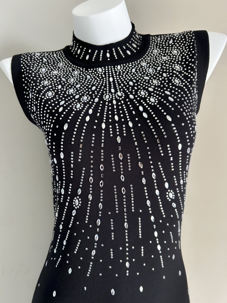 Long package hip shiny tight party sleeveless ladies dress