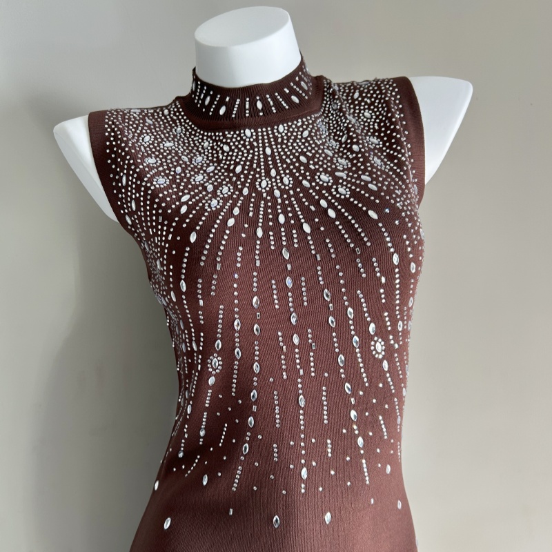 Long package hip shiny tight party sleeveless ladies dress