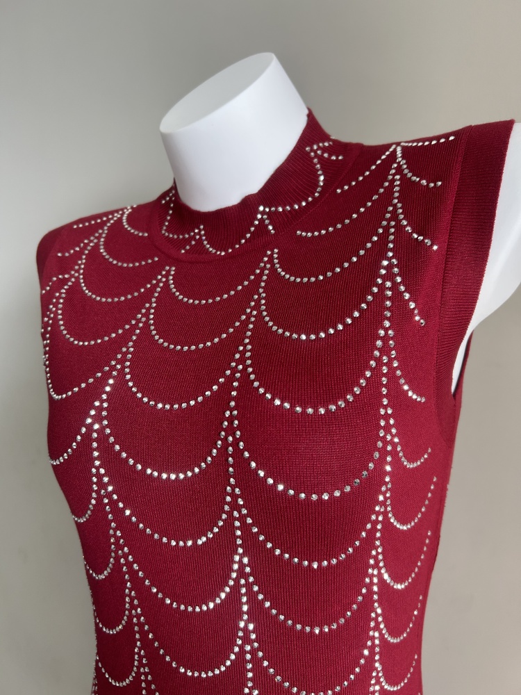 Round neck sleeveless dress knitted France style long dress