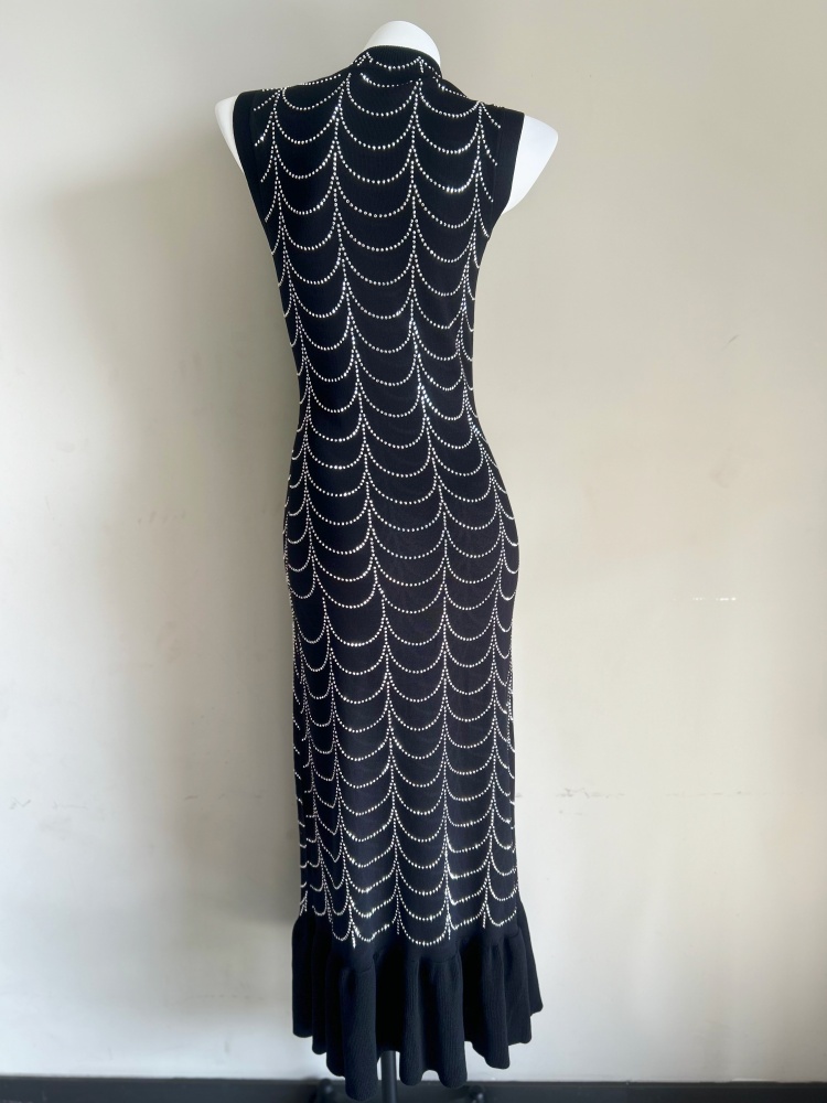 Round neck sleeveless dress knitted France style long dress