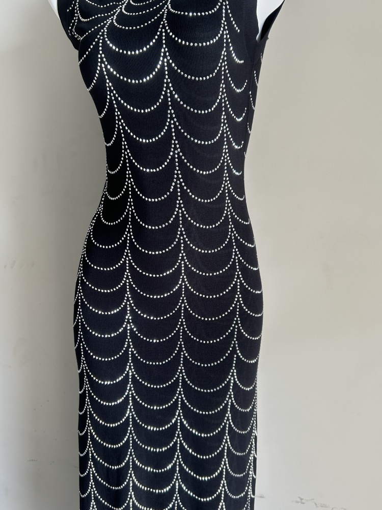Round neck sleeveless dress knitted France style long dress
