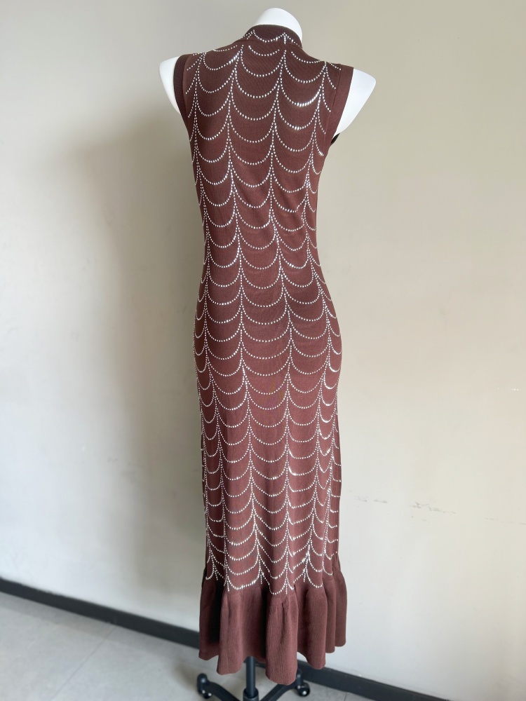 Round neck sleeveless dress knitted France style long dress