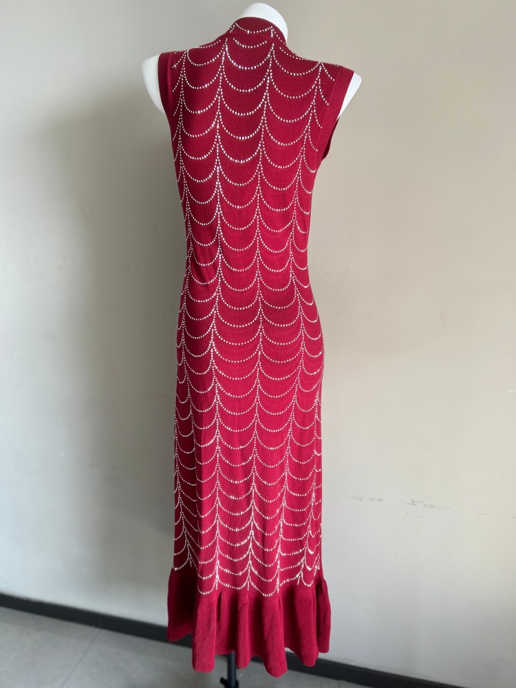 Round neck sleeveless dress knitted France style long dress