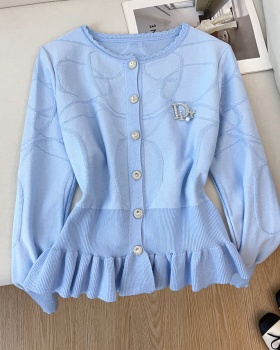 Lotus leaf edges sweater pinched waist tops for women