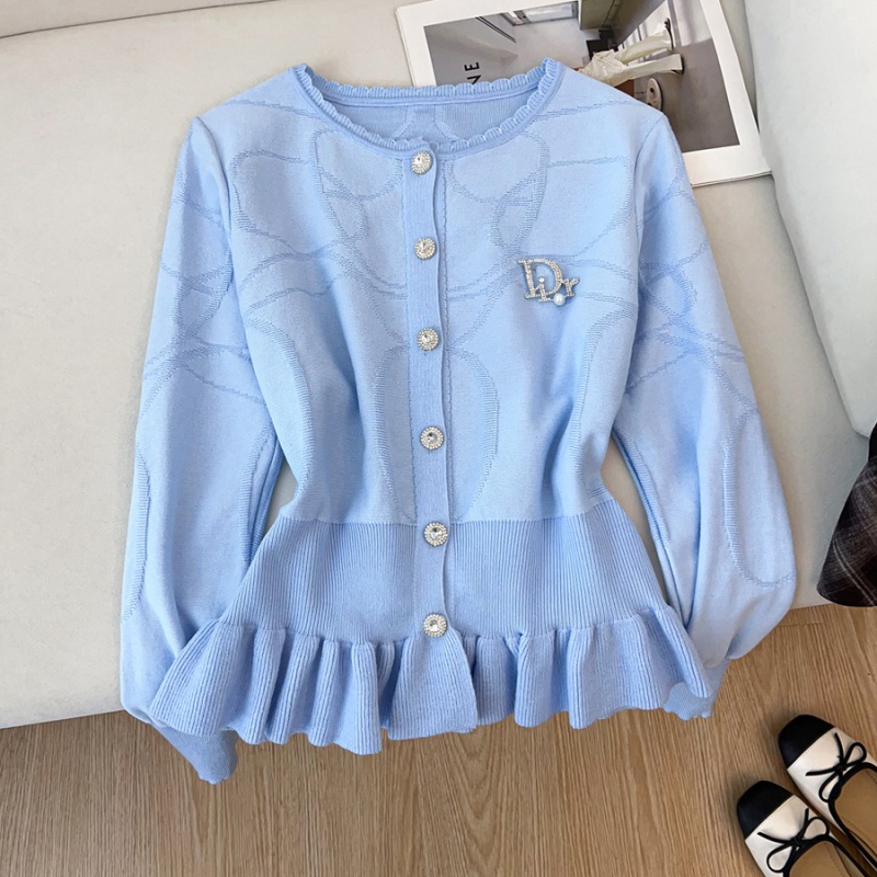 Lotus leaf edges sweater pinched waist tops for women