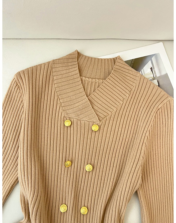 Lotus leaf edges long sleeve pinched waist knitted sweater