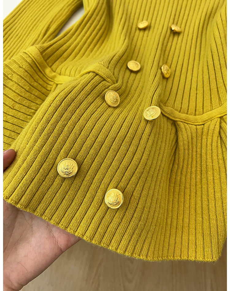 Lotus leaf edges long sleeve pinched waist knitted sweater