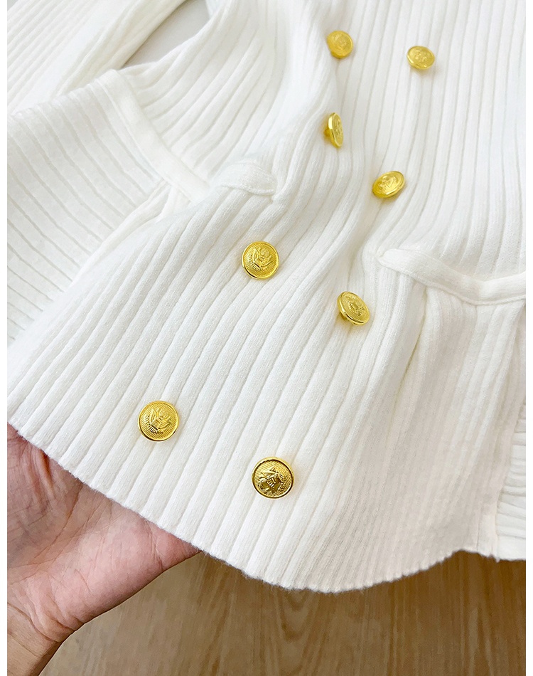 Lotus leaf edges long sleeve pinched waist knitted sweater