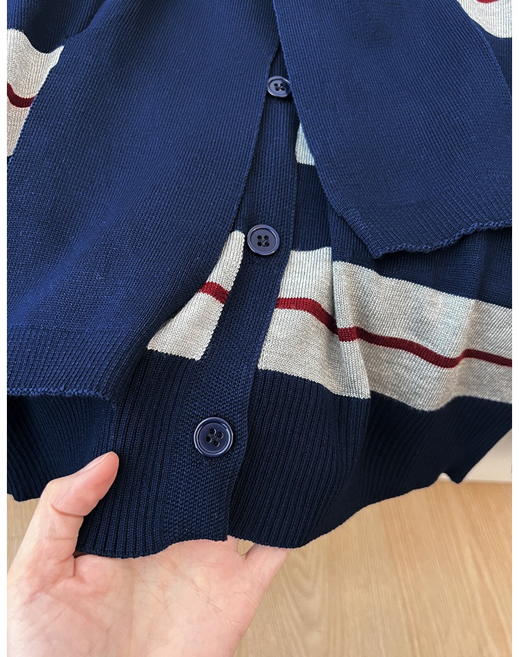 Stripe embroidery V-neck knitted sweater 2pcs set