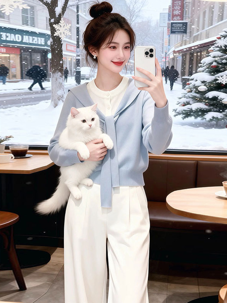 Sweet style temperament tops splice shawl for women