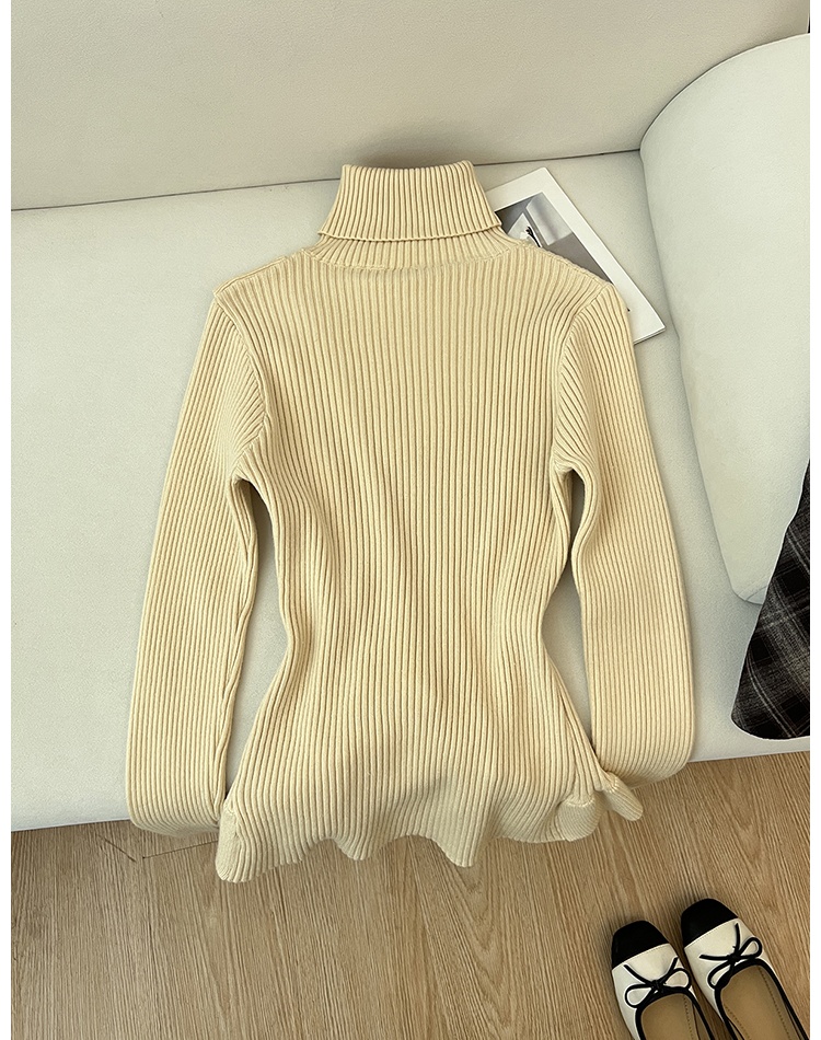 Knitted high collar sweater lotus leaf edges tops