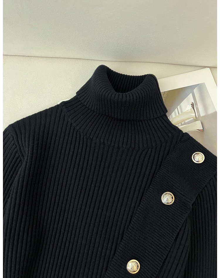 Knitted high collar sweater lotus leaf edges tops