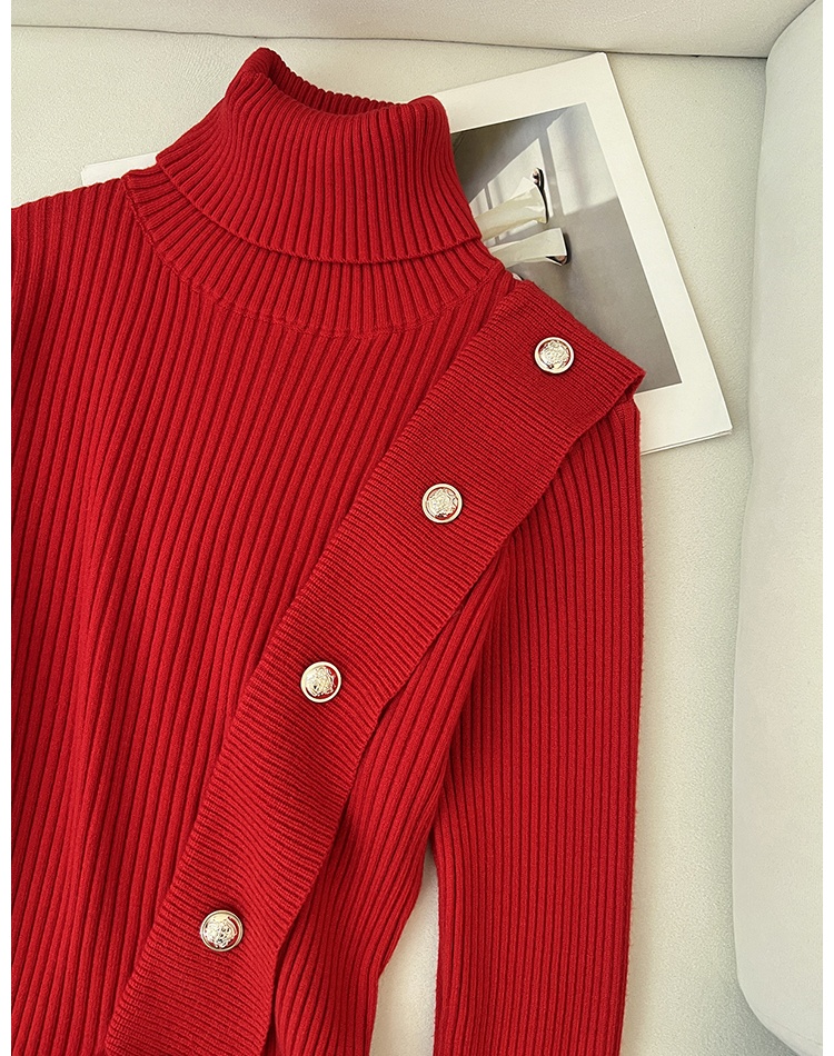 Knitted high collar sweater lotus leaf edges tops