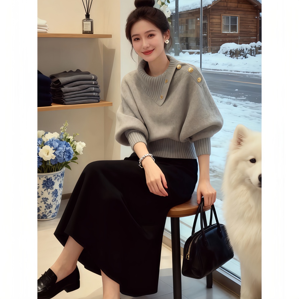 Lazy inside the ride tops Korean style gray sweater