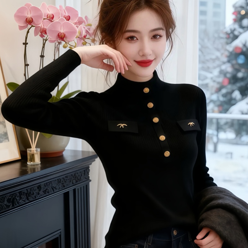 Knitted bottoming sweater half high collar tops for women