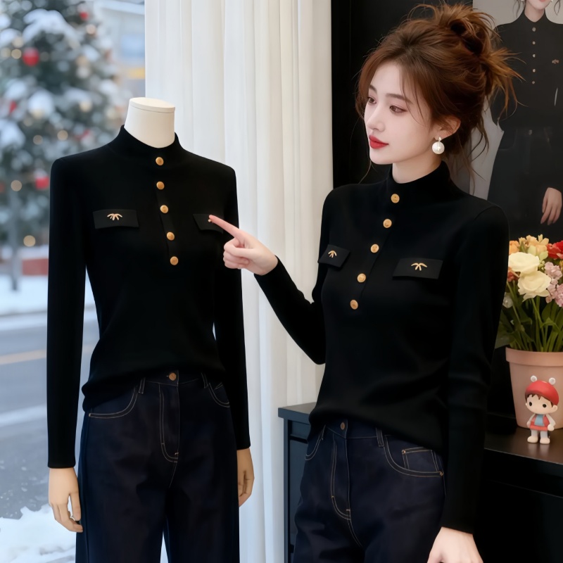 Knitted bottoming sweater half high collar tops for women