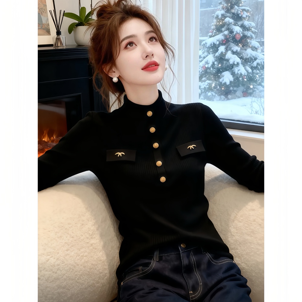 Knitted bottoming sweater half high collar tops for women