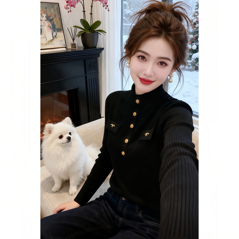 Knitted bottoming sweater half high collar tops for women