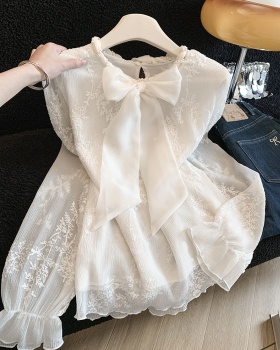 Bow spring shirts all-match beautiful tops for women