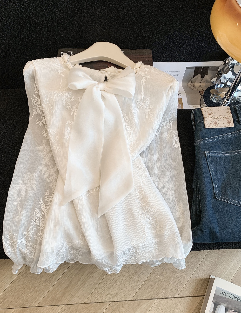 Bow spring shirts all-match beautiful tops for women