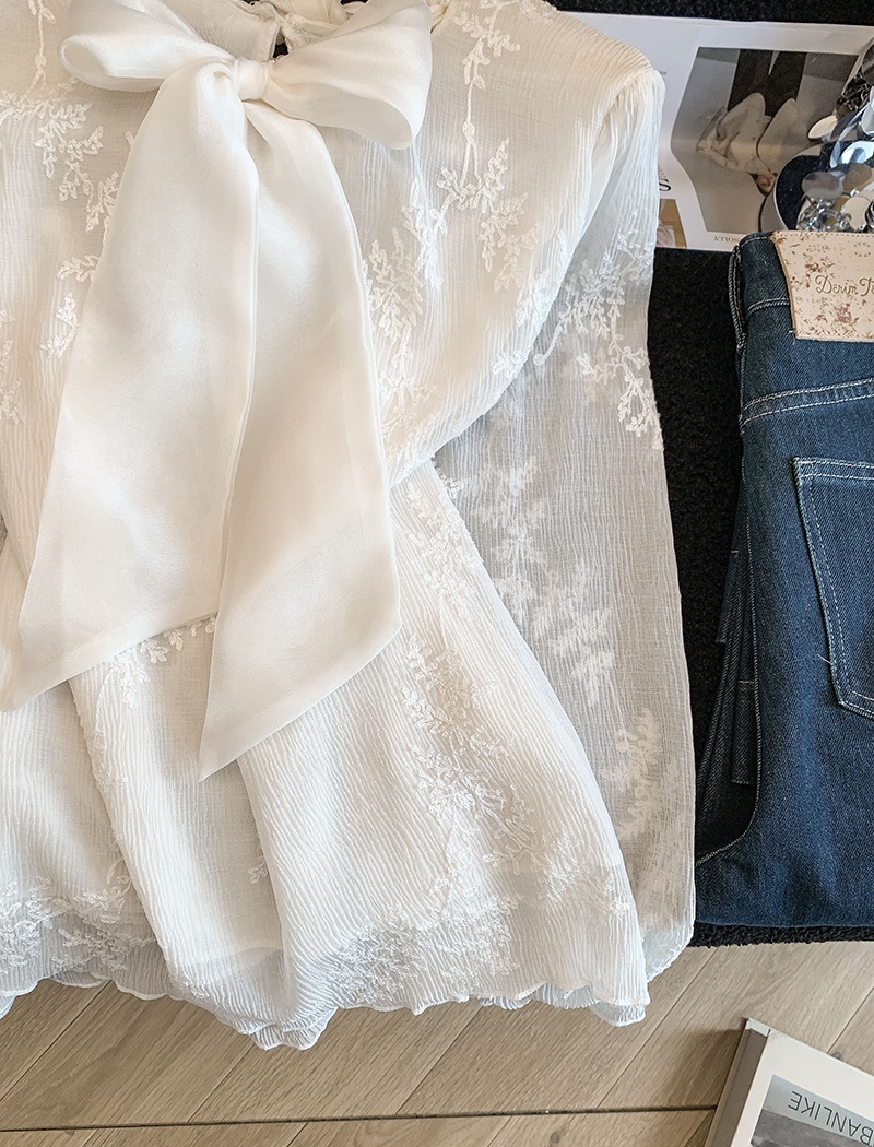 Bow spring shirts all-match beautiful tops for women