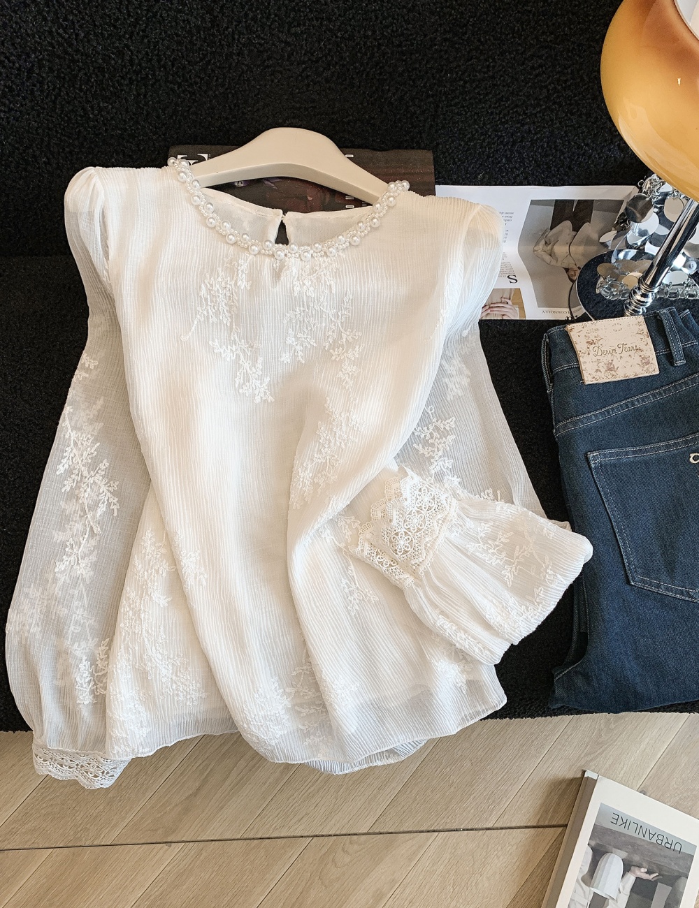 Trumpet sleeves tops all-match chiffon shirt for women