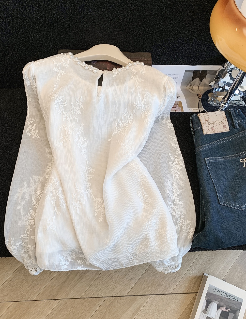 Trumpet sleeves tops all-match chiffon shirt for women