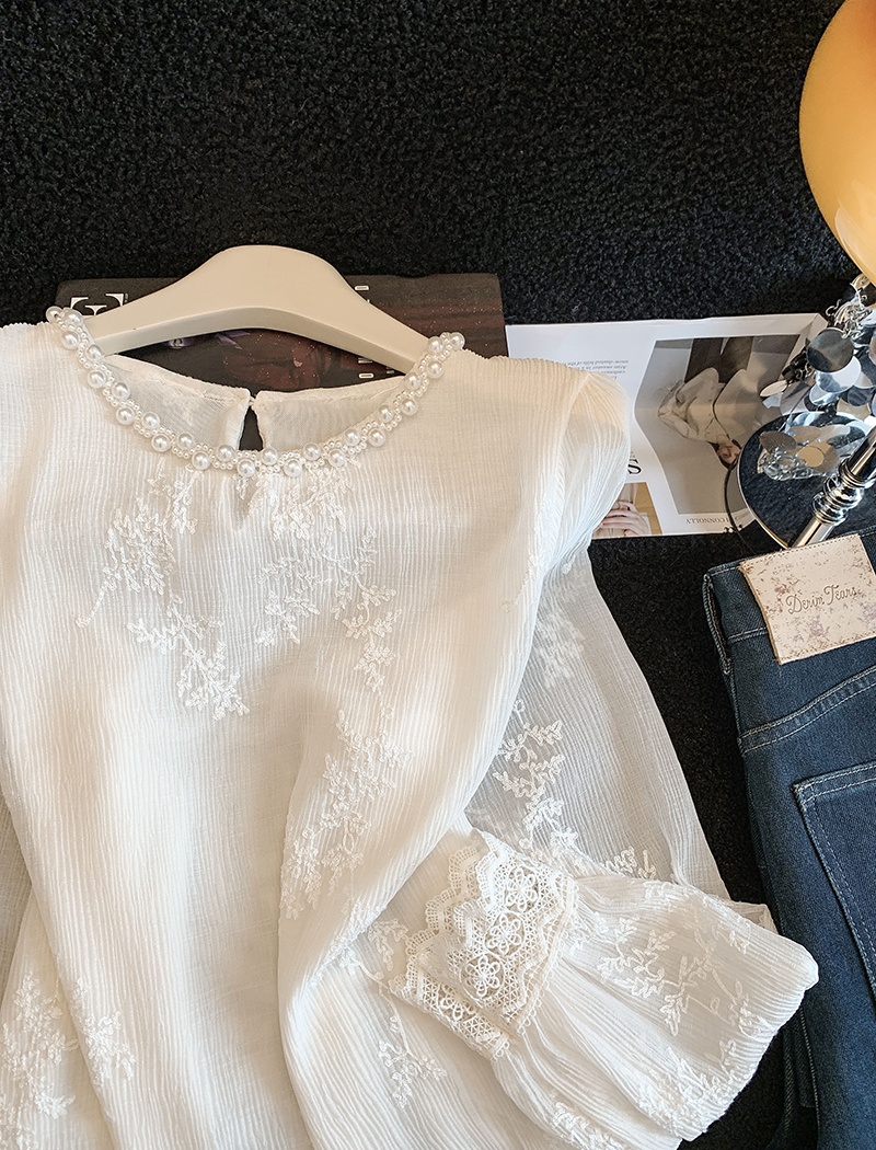 Trumpet sleeves tops all-match chiffon shirt for women