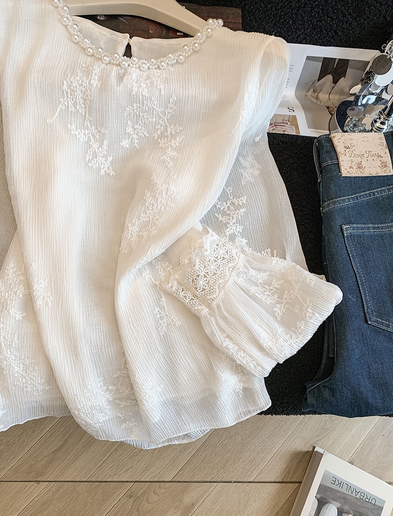 Trumpet sleeves tops all-match chiffon shirt for women