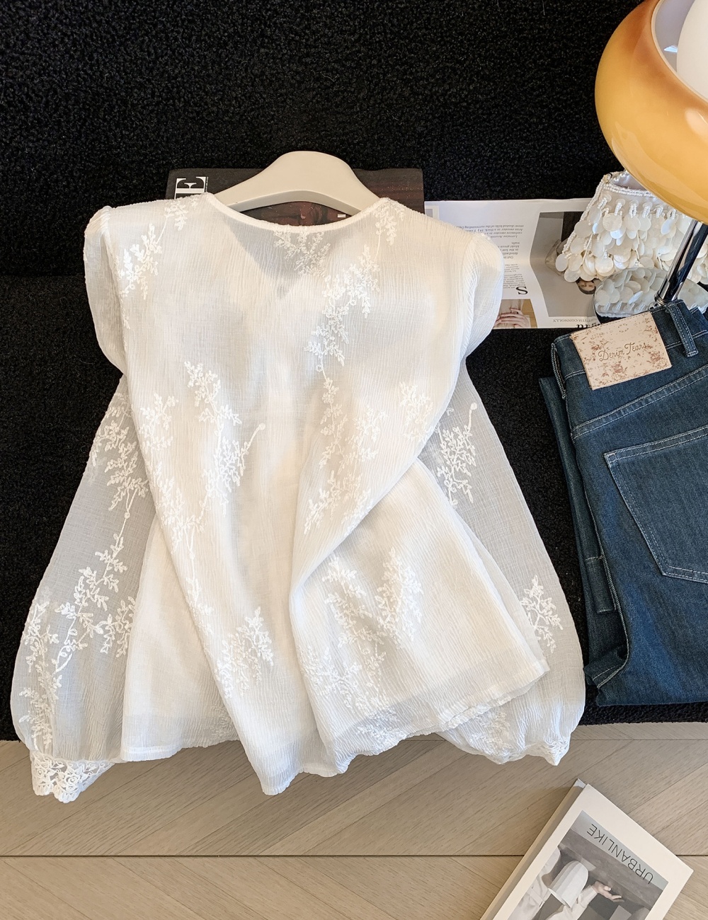 Wood ear long sleeve shirt lace tops for women