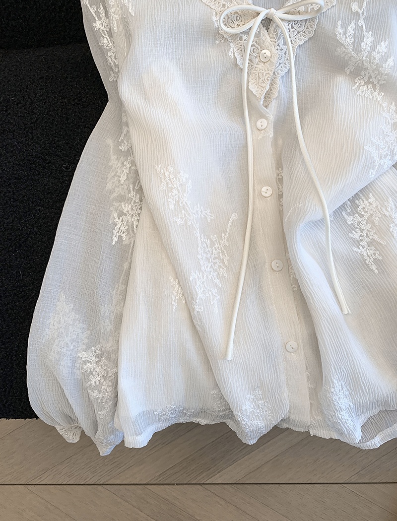 Wood ear long sleeve shirt lace tops for women