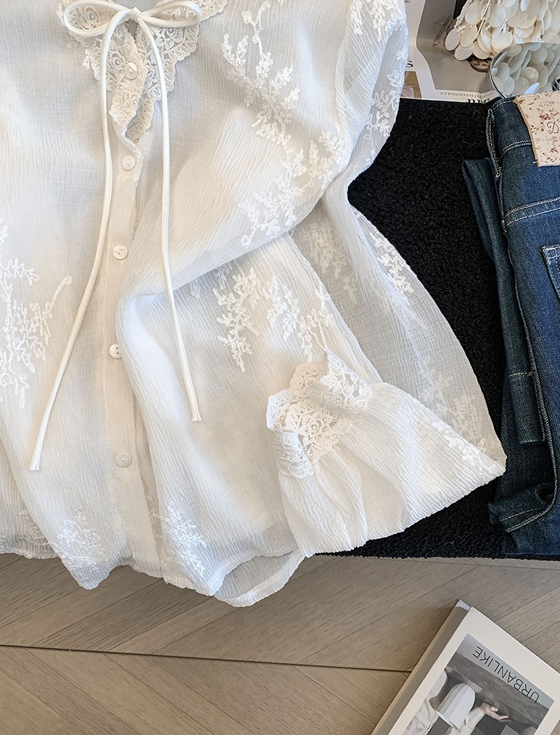 Wood ear long sleeve shirt lace tops for women