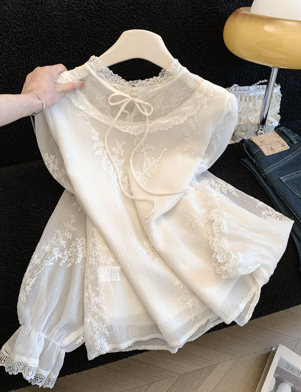 Lace spring shirts frenum tops for women