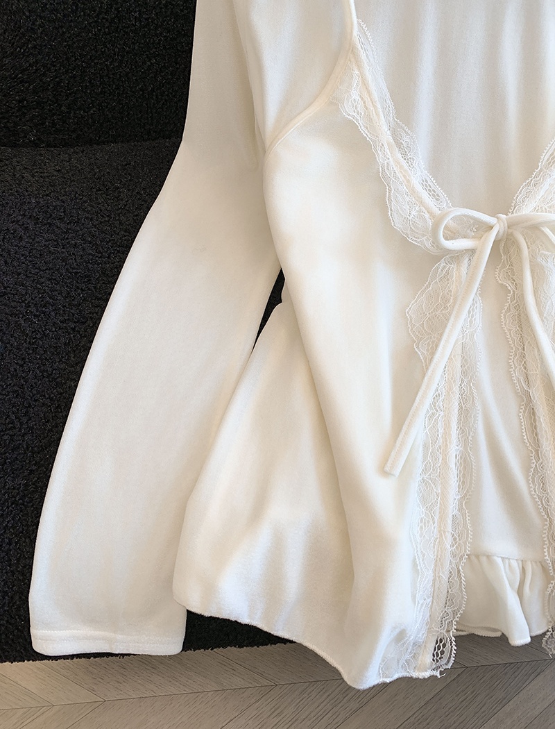 Sling velvet vest spring lace tops 2pcs set