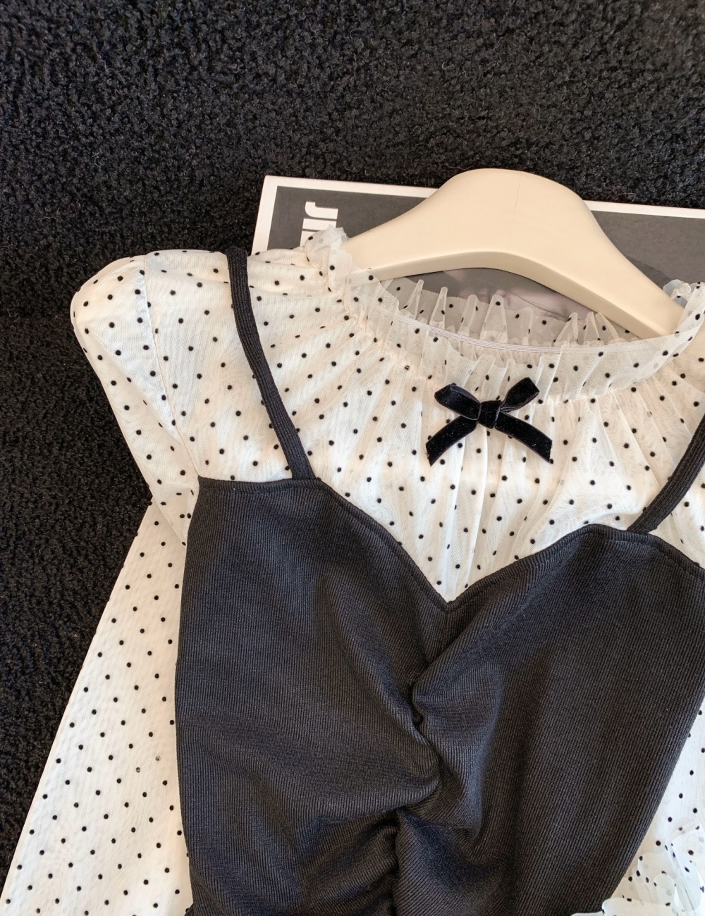 Pseudo-two knitted tops polka dot shirt for women