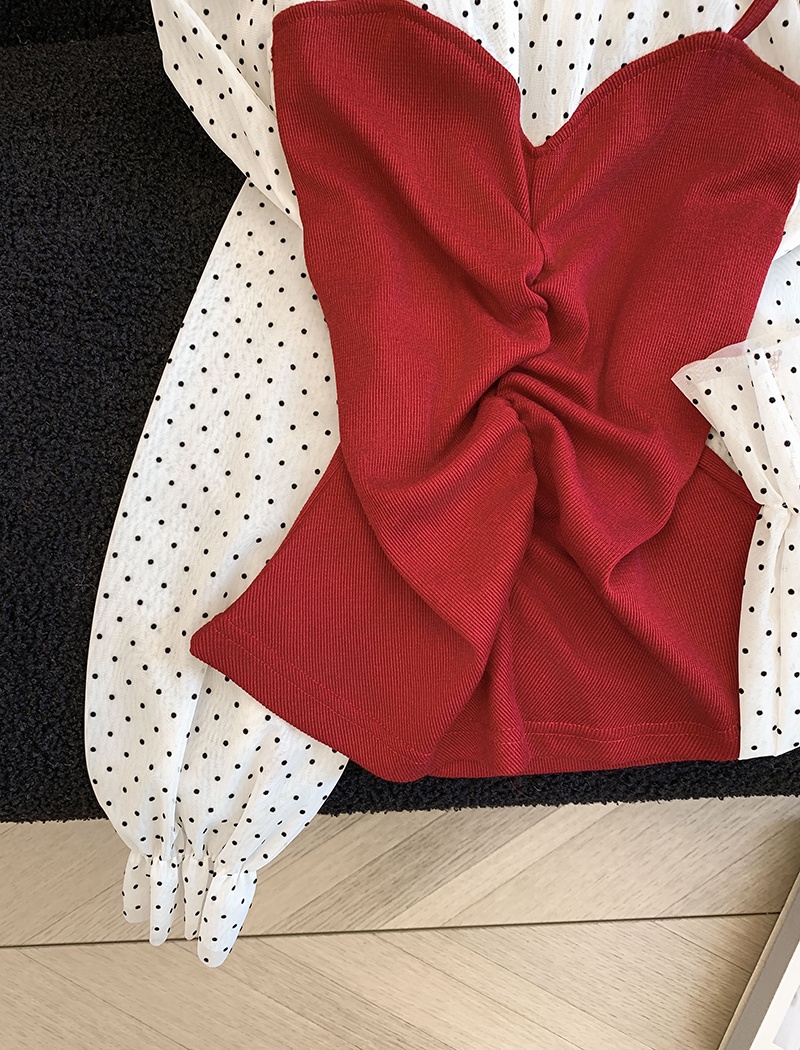 Pseudo-two knitted tops polka dot shirt for women