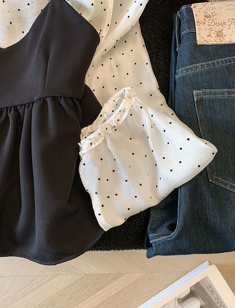 Wood ear spring vest Korean style polka dot tops 2pcs set