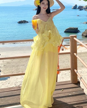 Vacation irregular V-neck dress summer seaside long dress