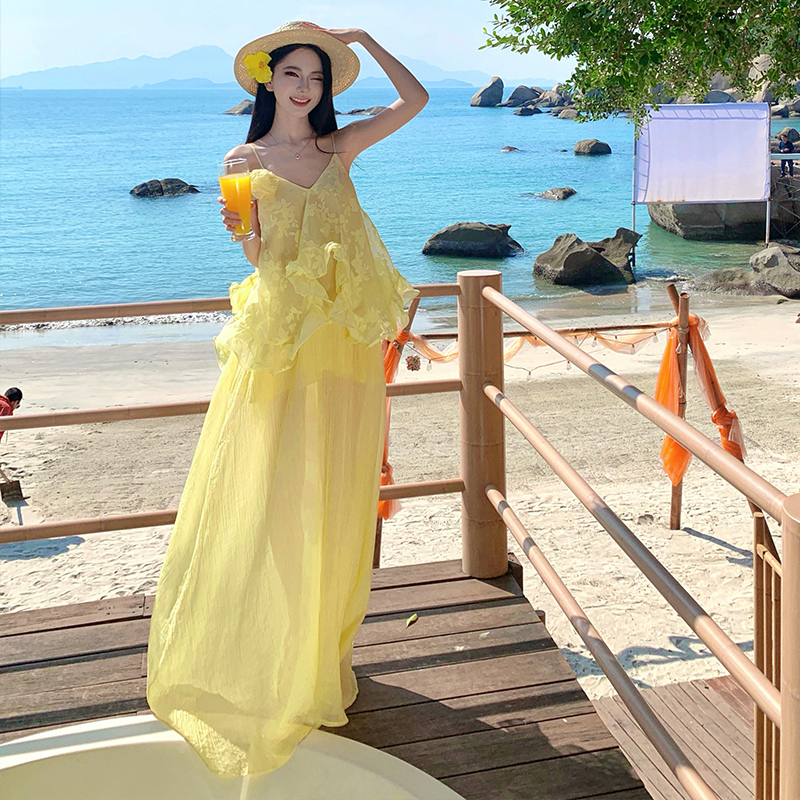 Vacation irregular V-neck dress summer seaside long dress