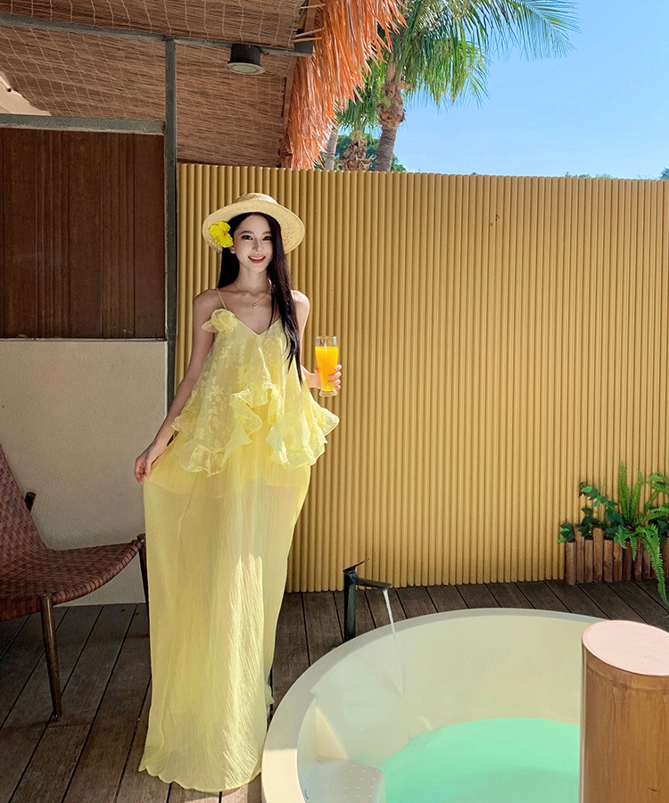 Vacation irregular V-neck dress summer seaside long dress