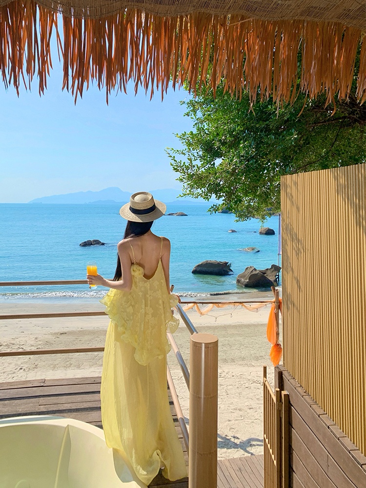 Vacation irregular V-neck dress summer seaside long dress