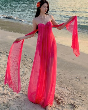 Lady seaside dress wrapped chest long dress