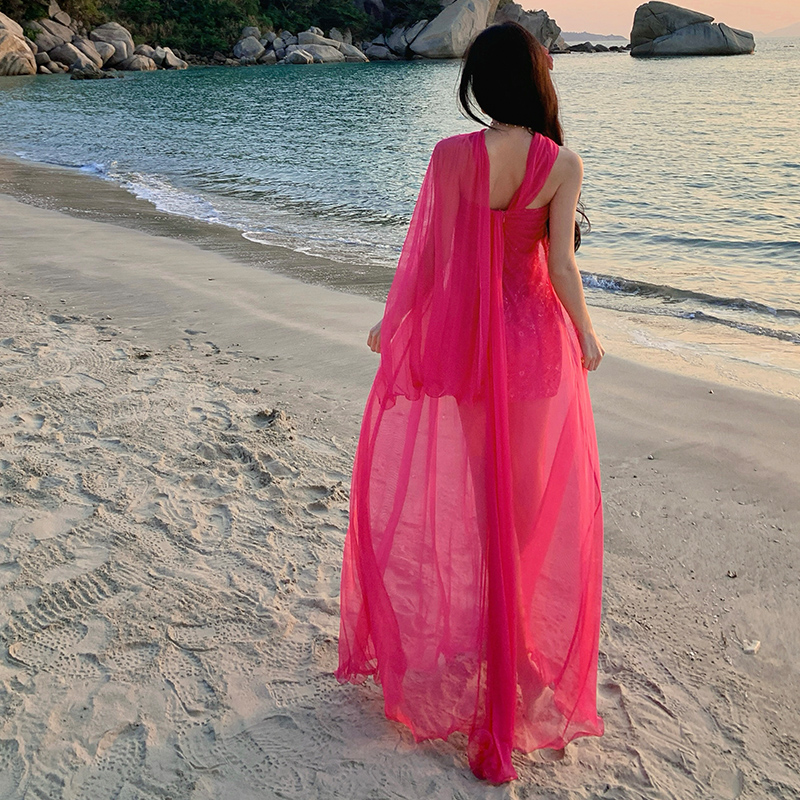 Lady seaside dress wrapped chest long dress