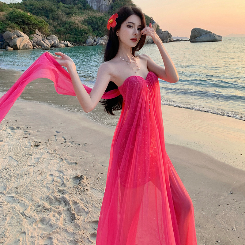 Lady seaside dress wrapped chest long dress