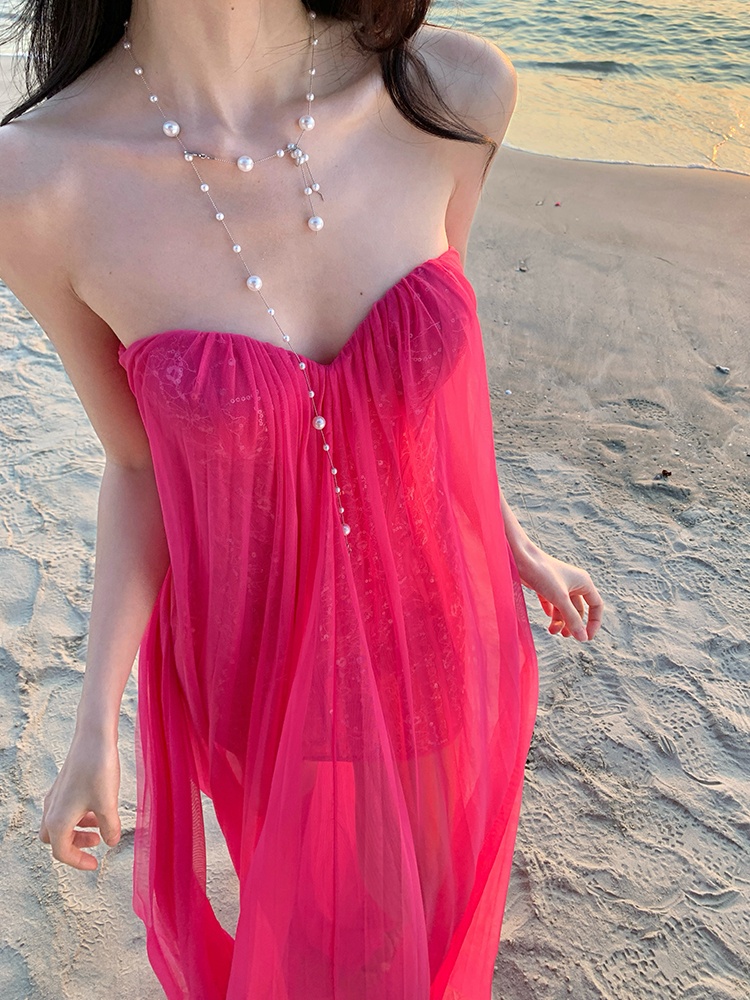 Lady seaside dress wrapped chest long dress