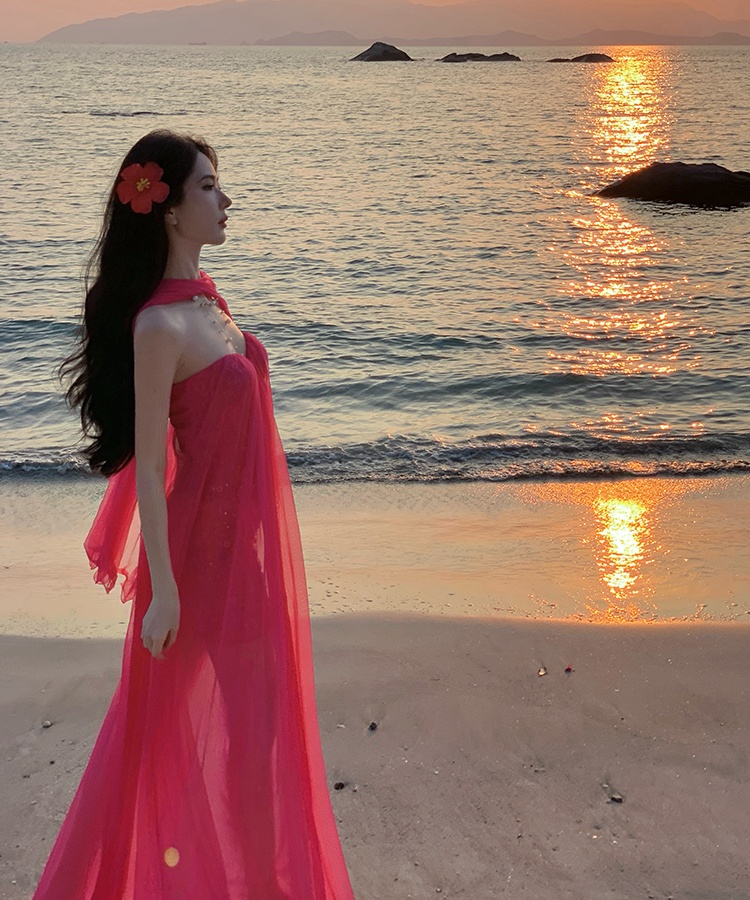 Lady seaside dress wrapped chest long dress