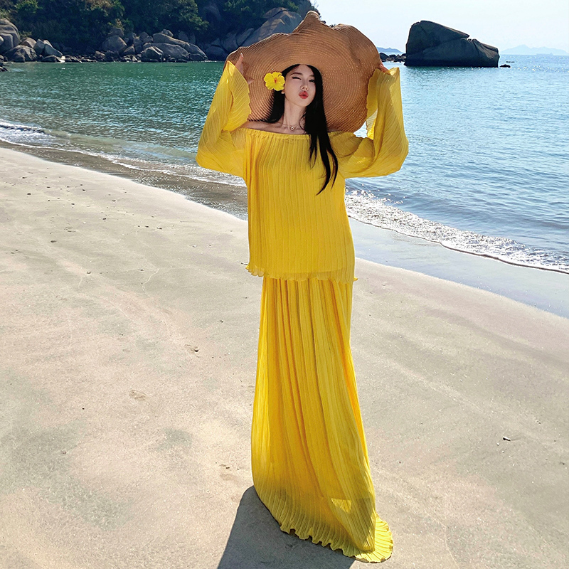 Summer mopping skirt horizontal collar tops 2pcs set