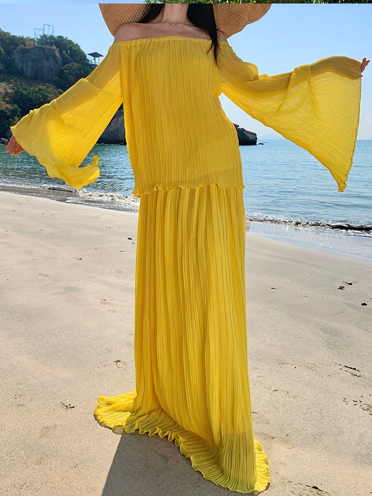 Summer mopping skirt horizontal collar tops 2pcs set