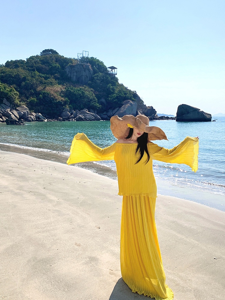 Summer mopping skirt horizontal collar tops 2pcs set